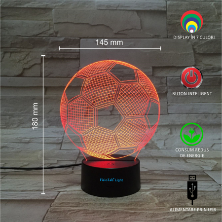 Lampa De Veghe 3D LED FizioTab®, 7 Culori, Lumina Ambientala, Alimentare USB, Minge Fotbal [2]