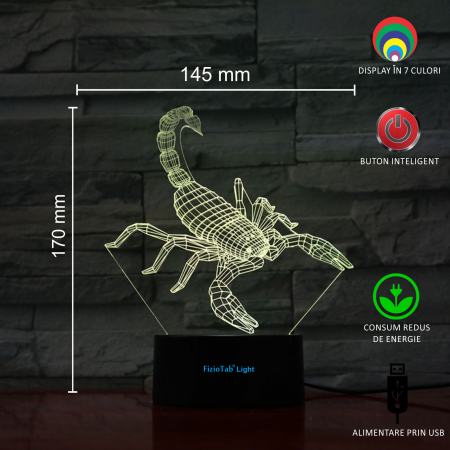 Lampa De Veghe 3D LED Scorpion, FizioTab Light, 7 Culori, Lumina Ambientala, Alimentare USB [2]