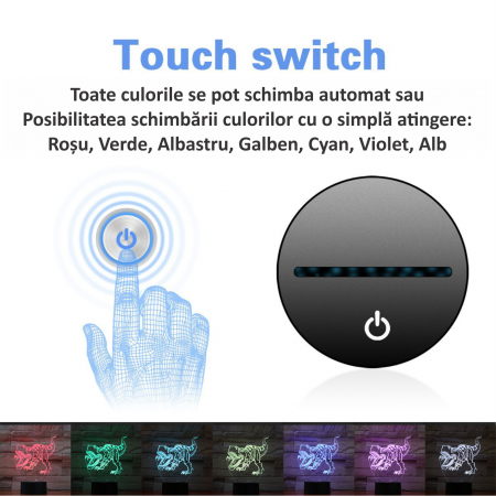 Lampa De Veghe 3D LED FizioTab® 7 Culori, Lumina Ambientala, Alimentare USB, T-Rex [1]