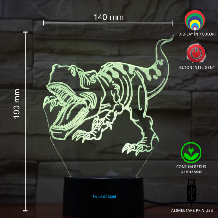 Lampa De Veghe 3D LED FizioTab® 7 Culori, Lumina Ambientala, Alimentare USB, T-Rex [2]