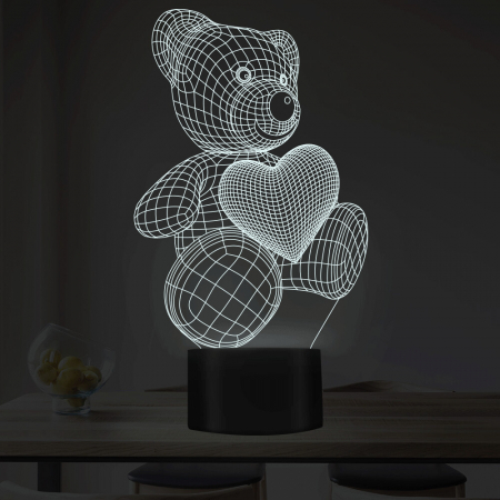 Lampa De Veghe 3D LED FizioTab® 7 Culori, Lumina Ambientala, Alimentare USB, Ursulet [4]