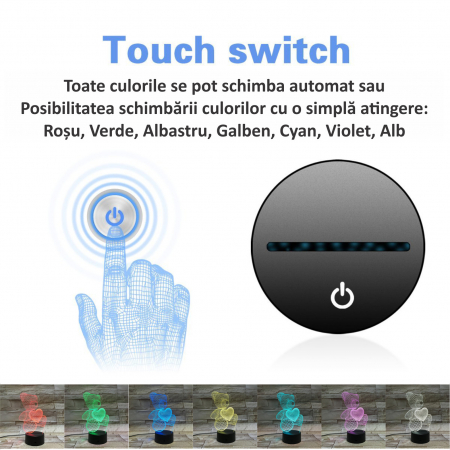 Lampa De Veghe 3D LED FizioTab® 7 Culori, Lumina Ambientala, Alimentare USB, Ursulet [3]