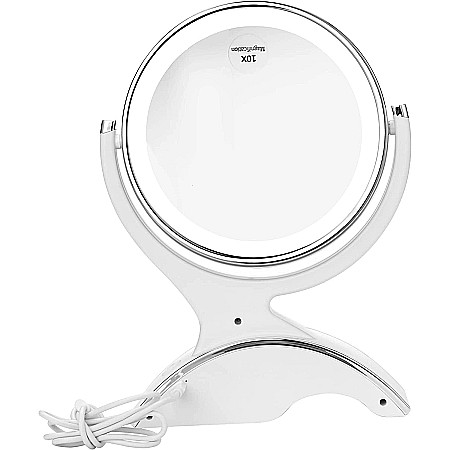 Oglinda Cosmetica FizioTab®, Iluminata Led, Dimabila, 2 Fete, Marire 10X, Baterii si Cablu USB Incluse, Alb [10]