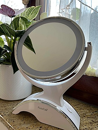 Oglinda Cosmetica FizioTab®, Iluminata Led, Dimabila, 2 Fete, Marire 10X, Baterii si Cablu USB Incluse, Alb [13]