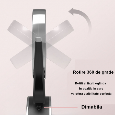 Oglinda Cosmetica FizioTab®, Iluminata Led, Dimabila, 2 Fete, Marire 10X, Baterii si Cablu USB Incluse, Negru [4]