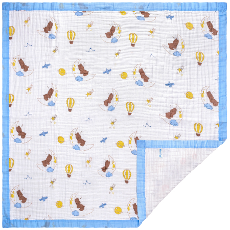 Paturica FizioTab® pentru Bebe, din Muselina 6 Straturi, 110 x 110 cm, din Bumbac, Model Ursi