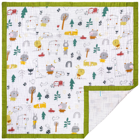 Paturica FizioTab® pentru Bebe, Muselina 6 Straturi, 110 x 110 cm, din Bumbac, Model Animale