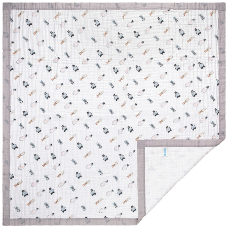 Paturica FizioTab® pentru Bebe, Muselina 6 Straturi, 110 x 110 cm, din bumbac, Model Pinguini