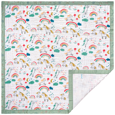 Paturici - Paturica FizioTab® pentru Bebe, Muselina 6 Straturi, 110 x 110 cm, din bumbac, Model Unicorni