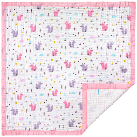 Paturica FizioTab® pentru Bebe, Muselina 6 Straturi, 110 x 110 cm, din bumbac, Model Veverite