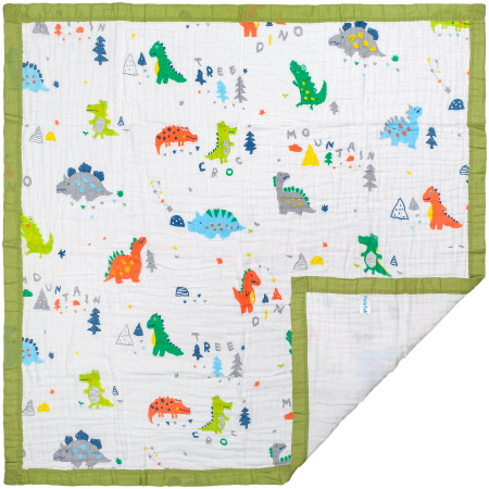 Paturici - Paturica FizioTab® pentru Bebe, Muselina 6 Straturi, 110x110 cm, din Bumbac, 0-5 Ani, Dino