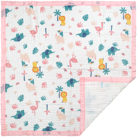 Paturici - Paturica FizioTab® pentru Bebe, Muselina 6 Straturi, 110x110 cm, din Bumbac, 0-5 Ani, Jungle