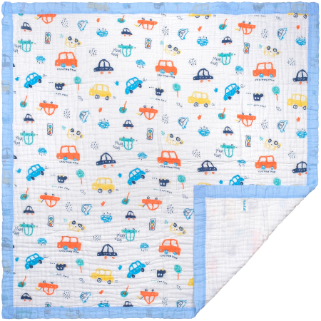 Paturici - Paturica FizioTab® pentru Bebe, Muselina 6 Straturi, 110x110 cm, din Bumbac, 0-5 Ani, Model Masinute