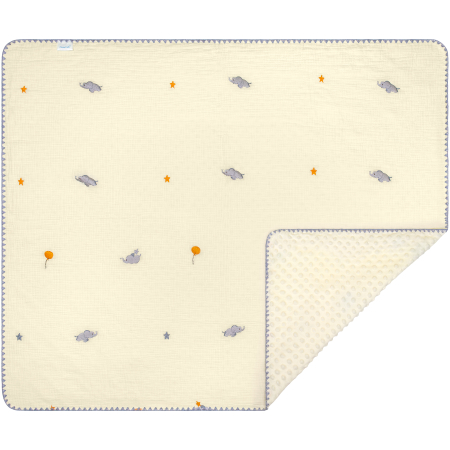 Paturici - Paturica FizioTab® pentru Bebe, Muselina/ Fleece Minky Dots, 100 x 115 cm, Elefanti