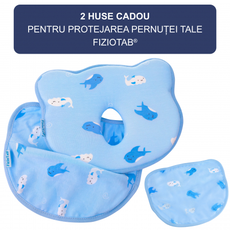 Perna Bebelusi FizioTab® Anti Plagiocefalie pentru Formarea Capului cu 2 Huse de Protectie, Spuma cu Memorie, Albastru, Balene [2]