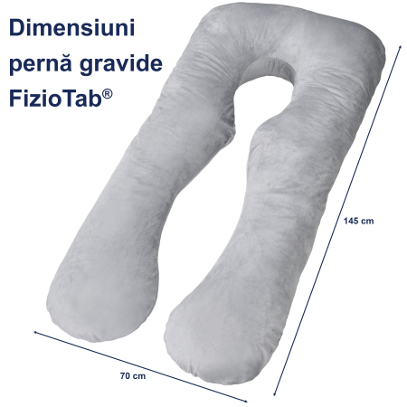 Perna Gravide FizioTab® cu Husa Detasabila, 70x145 cm, Forma Literei U, Velvet, Gri [2]