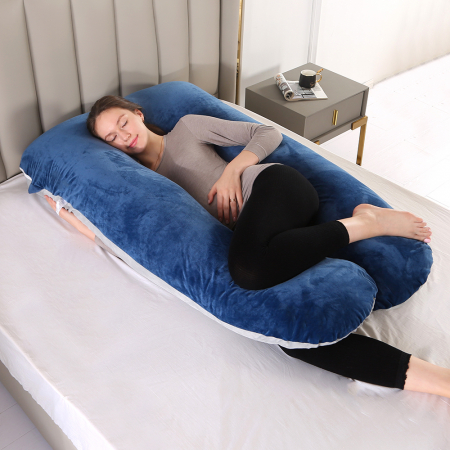 Perna Gravide FizioTab® cu Husa Detasabila, 70x145 cm, Forma Literei U, Velvet, Albastru/Gri [8]