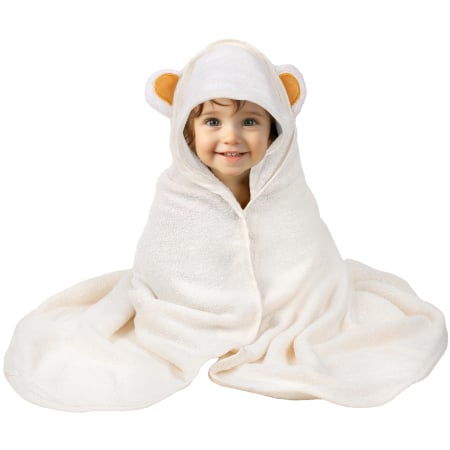 Bebe&Copii - Prosop de Baie cu Gluga pentru Bebelusi din Bambus Super Absorbant si Moale FizioTab®, Tip Halat, 90X100 cm, 0-4 ani, Model Urechi Ursulet Maro