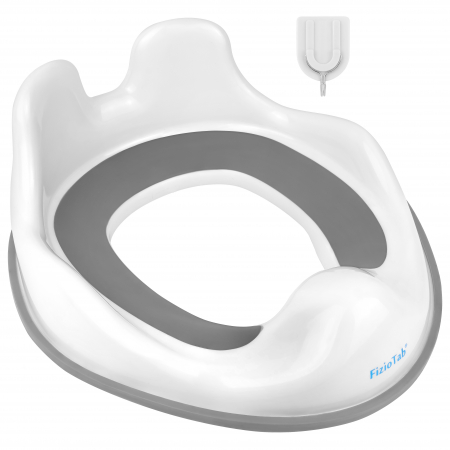 Bebe&Copii - Reductor WC Copii cu Manere FizioTab® - cu Agatatoare tip Carlig pentru Depozitare Usoara, Rabbit, Gri/Alb