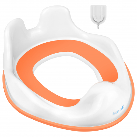 Reductoare wc - Reductor WC Copii cu Manere FizioTab® – cu Agatatoare tip Carlig pentru Depozitare Usoara, Rabbit, Portocaliu/Alb