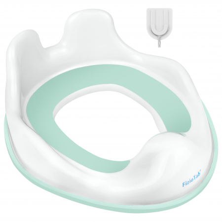 Reductoare wc - Reductor WC Copii cu Manere FizioTab® – cu Agatatoare tip Carlig pentru Depozitare Usoara, Rabbit, Verde/Alb