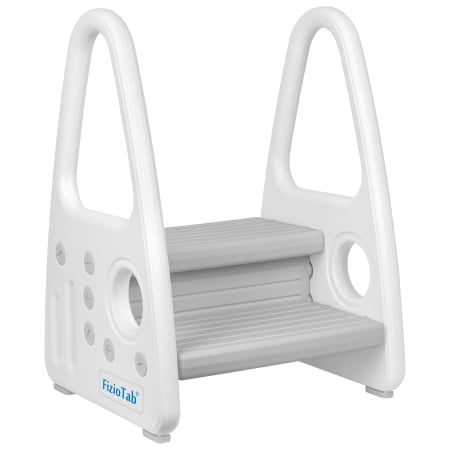 Bebe&Copii - Scaunel Copii Inaltator Wc cu Manere, FizioTab®, Tip Scarita, cu Doua Trepte si Suprafata Antialunecare, Alb/Gri