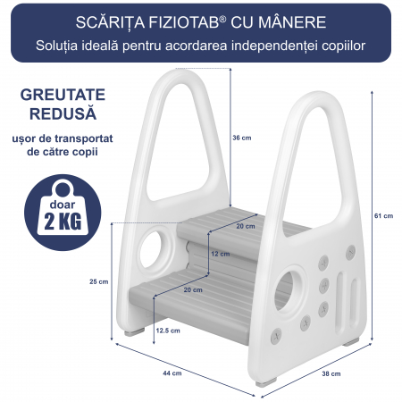 Scaunel Copii Inaltator Wc cu Manere, FizioTab®, Tip Scarita, cu Doua Trepte si Suprafata Antialunecare, Alb/Gri [3]