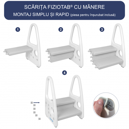 Scaunel Copii Inaltator Wc cu Manere, FizioTab®, Tip Scarita, cu Doua Trepte si Suprafata Antialunecare, Alb/Gri [4]