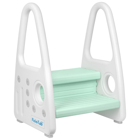 Scaunele inaltatoare - Scaunel Copii Inaltator Wc cu Manere, FizioTab®, Tip Scarita cu Doua Trepte si Suprafata Antialunecare, Alb/Verde