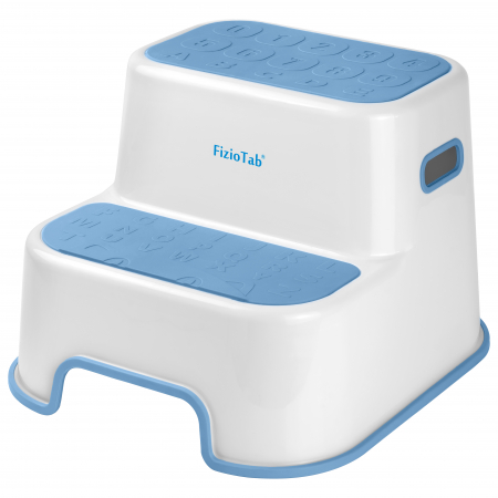 Scaunel Inaltator Copii FizioTab® in Doua Trepte, Suprafata Antialunecare cu Cifre si Litere, pentru Bucatarie/Baie, Albastru