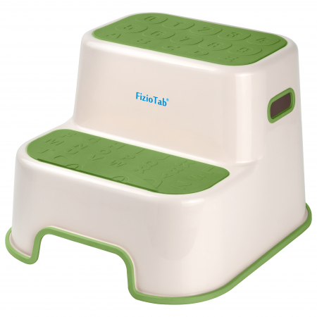 Scaunel Inaltator Copii FizioTab® in Doua Trepte, Suprafata Antialunecare cu Cifre si Litere, pentru Bucatarie/Baie, Verde