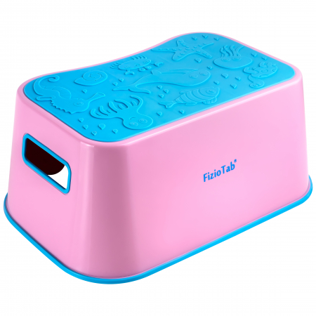 Scaunel Inaltator FizioTab® OCEAN Suprafata Antialunecare si Manere, tip Taburet, Utilizare la Chiuveta, Baie sau in Bucatarie, Albastru Turcoaz/Roz