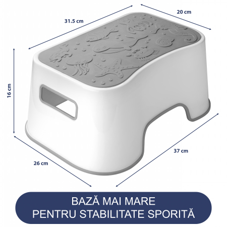 Scaunel Inaltator FizioTab® Ocean cu Suprafata Antialunecare si Manere, tip Taburet, Utilizare la Chiuveta, Baie sau in Bucatarie, Gri [5]