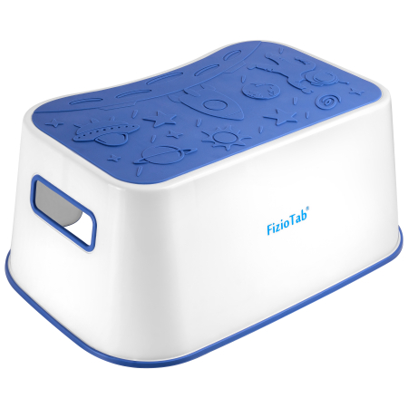 Scaunel Inaltator FizioTab® Space cu Suprafata Antialunecare si Manere, tip Taburet, Utilizare la Chiuveta, Baie sau in Bucatarie, Albastru Cosmic