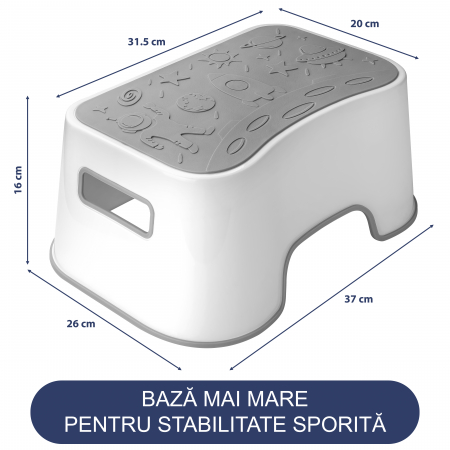 Scaunel Inaltator FizioTab® Space cu Suprafata Antialunecare si Manere, tip Taburet, Utilizare la Chiuveta, Baie sau in Bucatarie, Gri [5]