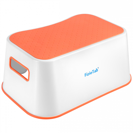 Scaunele inaltatoare - Scaunel Inaltator FizioTab® Suprafata Antialunecare si Manere, tip Taburet, Utilizare la Chiuveta, Baie sau in Bucatarie, Portocaliu