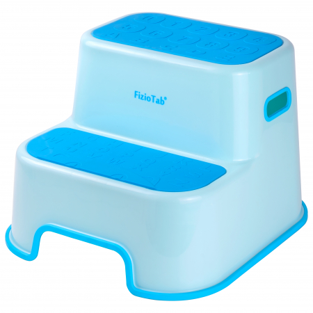Scaunele inaltatoare - Scaunel Inaltator WC in Doua Trepte FizioTab®, cu Suprafata Antialunecare cu Cifre si Litere, Multifunctional, Albastru turcoaz