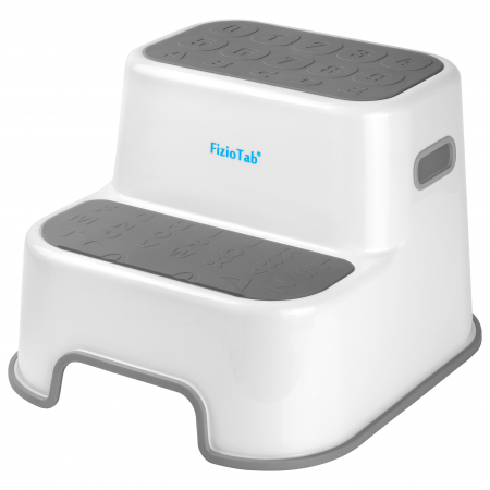 Bebe&Copii - Scaunel Inaltator WC in Doua Trepte FizioTab®, cu Suprafata Antialunecare cu Cifre si Litere, Multifunctional, Gri