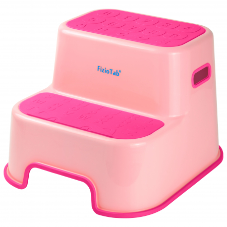 Bebe&Copii - Scaunel Inaltator WC in Doua Trepte FizioTab®, cu Suprafata Antialunecare cu Cifre si Litere, Multifunctional, Roz