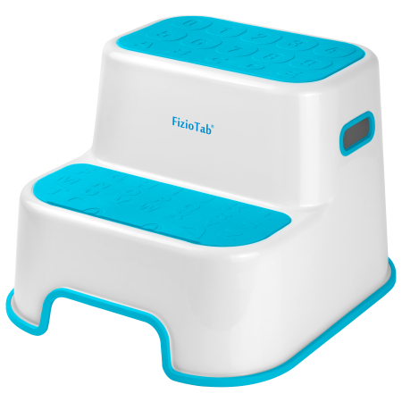 Scaunele inaltatoare - Scaunel Inaltator WC in Doua Trepte FizioTab®, Suprafata Antialunecare cu Cifre si Litere, Multifunctional, Albastru Turcoaz