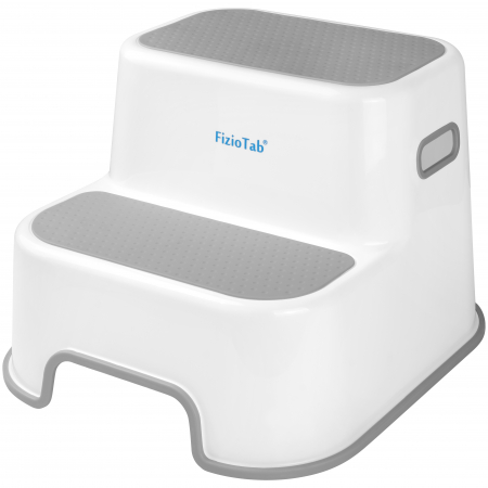 Scaunele inaltatoare - Scaunel Inaltator WC in Doua Trepte FizioTab®, Suprafata Antialunecare, Taburet Inaltator Chiuveta Copii, Gri/Alb