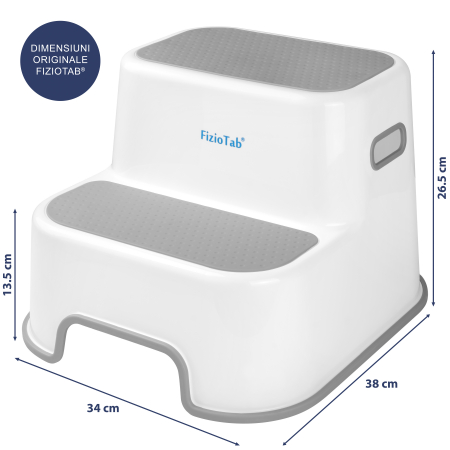 Scaunel Inaltator WC in Doua Trepte FizioTab®, Suprafata Antialunecare, Taburet Inaltator Chiuveta Copii, Gri/Alb [5]