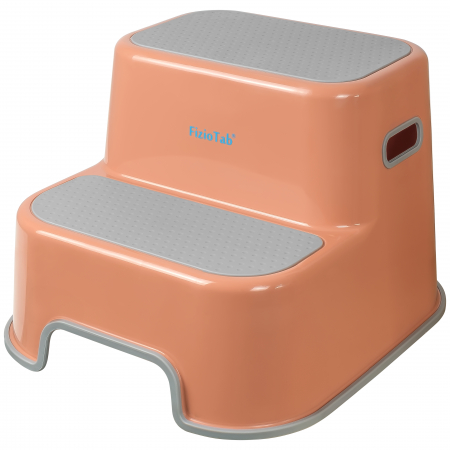 Scaunele inaltatoare - Scaunel Inaltator WC in Doua Trepte FizioTab®, Suprafata Antialunecare, Taburet Inaltator Chiuveta Copii, Maro/Gri