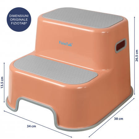 Scaunel Inaltator WC in Doua Trepte FizioTab®, Suprafata Antialunecare, Taburet Inaltator Chiuveta Copii, Maro/Gri [5]
