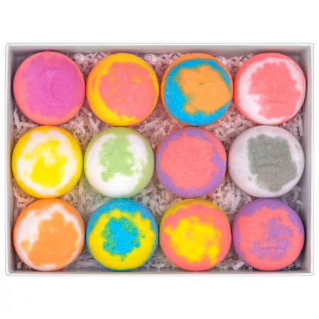 Home&Garden - Set 12 Bile de Baie Efervescente cu Arome si Culori Diferite, FizioTab® Divine Bath Bombs, Bombe de Baie pentru Adulti si Copii cu Uleiuri Esentiale