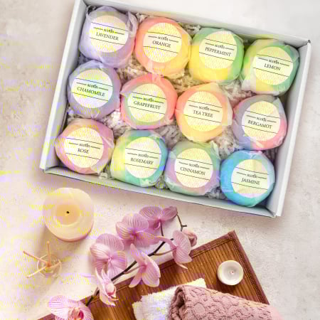 Set 12 Bile Efervescente de Baie cu Arome Diferite, FizioTab Scotin Bath Bombs, pentru Adulti si Copii, Cutie Premium, Cadoul Ideal pentru Craciun [1]