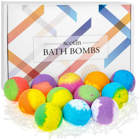 Home&Garden - Set 12 Bile Efervescente de Baie cu Arome Diferite, FizioTab Scotin Bath Bombs, pentru Adulti si Copii, Cutie Premium, Cadoul Ideal pentru Craciun