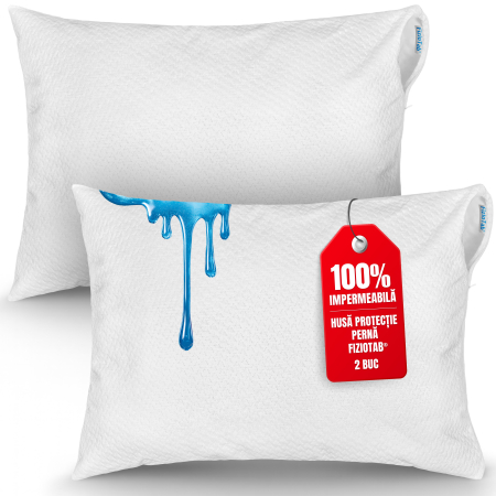Aleze adulti reutilizabile - Set 2x Husa de Perna Impermeabila FizioTab®, 50x70 cm, Moale, Respirabila si Rezistenta, din Bambus/Poliester, Inchidere cu Fermoar, Alb