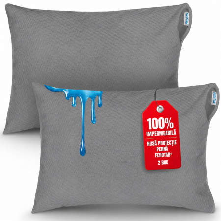 Incontinenta&Sanatate - Set 2x Husa de Perna Impermeabila FizioTab®, 50x70 cm, Moale, Respirabila si Rezistenta, din Bambus/Poliester, Inchidere cu Fermoar, Gri
