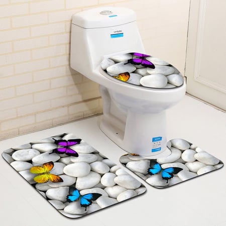 Set 3 Bucati Covorase Baie FizioTab, Antiderapante, Model Fluturi, Multicolor [1]
